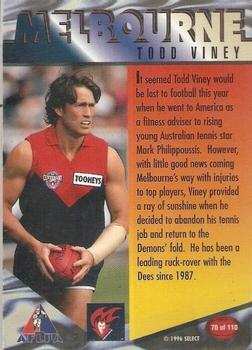 1996 Select AFL Centenary Series #70 Todd Viney Back